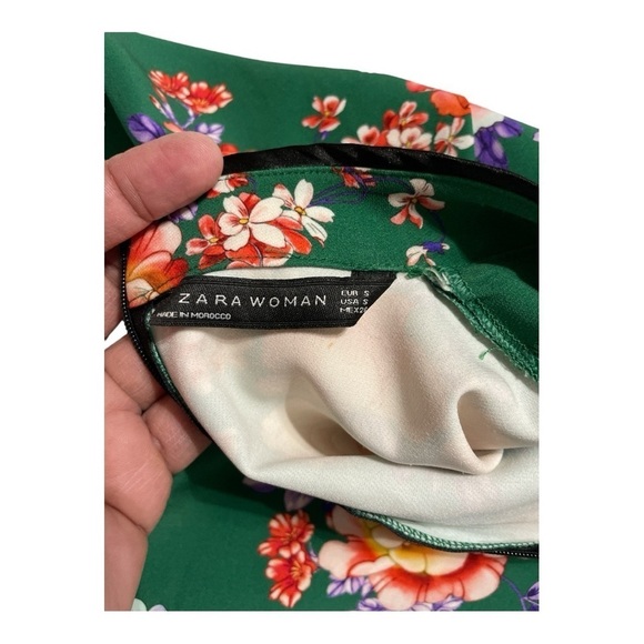 ZARA WOMAN Cheongsam Mini Dress Mandarin Collar Green Floral Size Small - Picture 9 of 16
